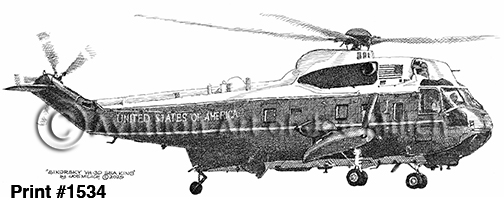 Military helicopter with 'United States of America' on the fuselage, landing gear down, rotor blades in motion in a black-and-white photo.
