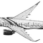 1537 | Aviation Art of Joe Milich Side-profile black-and-white illustration of a Delta Air Lines Airbus A350 jet, with 'Print #1537' in the bottom-right corner.