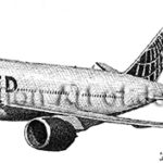 1541 | Aviation Art of Joe Milich Side view illustration of a United Airlines jet in flight with motion blur; caption reads Print #1541.